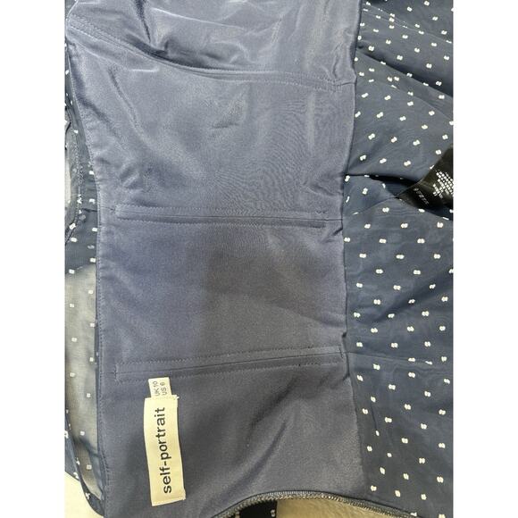 Self-Portrait Navy White Swiss Dot Plumetis Frilled One Shoulder Blouse Top SZ 6 - Picture 5 of 8